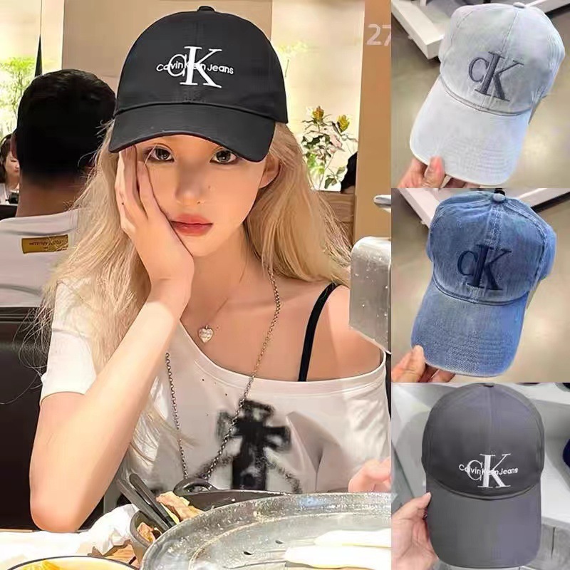 CK baseball cap Jennie same style baseball cap for couples, fashionable embroidered letter denim versatile duck tongue hat