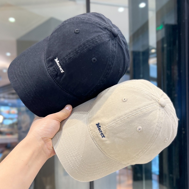 Simplified small label letter Korean embroidered baseball cap for women, big head circumference, washed soft top duck tongue hat for men, versatile and handsome