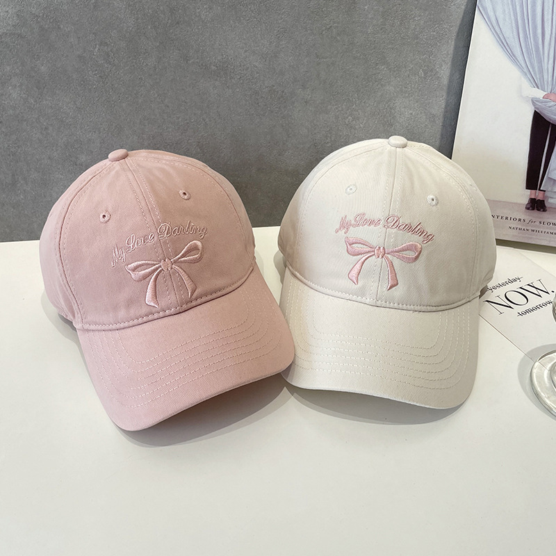 Spring and summer bow soft top duckbill hat for children, sweet and cute letters embroidered fashionable casual travel baseball cap trend