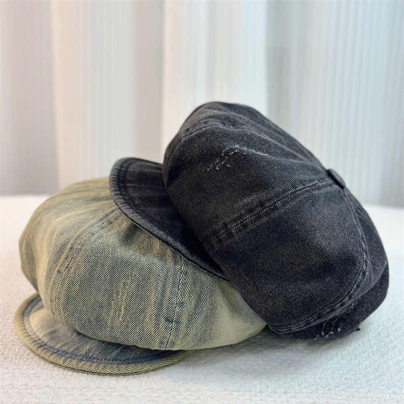 Japanese retro washed women's spring and summer college style big head circumference showing face small clouds painter hat
