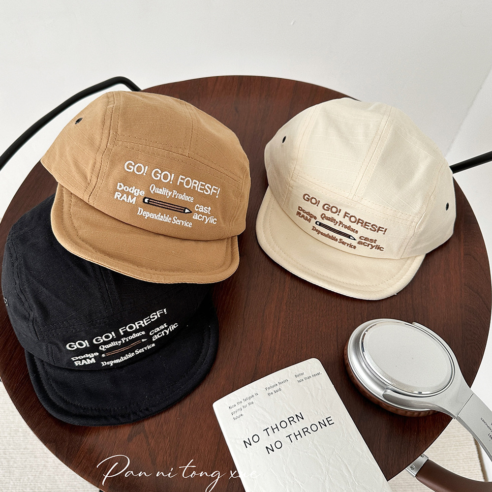 Parent child soft brimmed workwear, short brimmed baseball cap, men's and women's sun shading hat, casual versatile, embroidered baseball cap, cotton