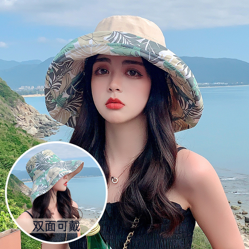 Double sided fisherman hat peach skin velvet women's summer Korean version face covering large brim sun hat, sun protection and UV protection sun hat
