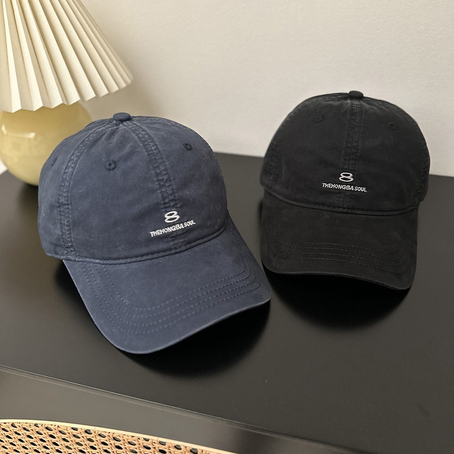 American street embroidered baseball cap for women with big head circumference, small face, curved eaves, sun shading, simple washed cotton duckbill cap for men