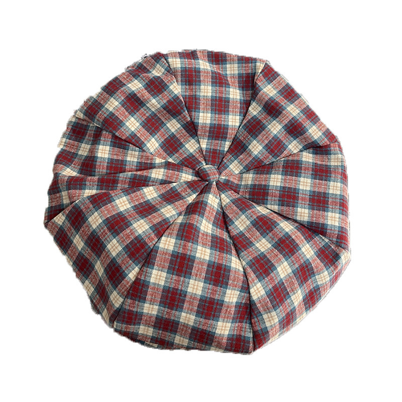 Japanese retro plaid cloud octagonal hat for women, Xia beret, plaid face highlighting small retro versatile artist hat Japanese retro plaid cloud octagonal hat for women, Xia beret, plaid face highlighting small retro versatile artist hat