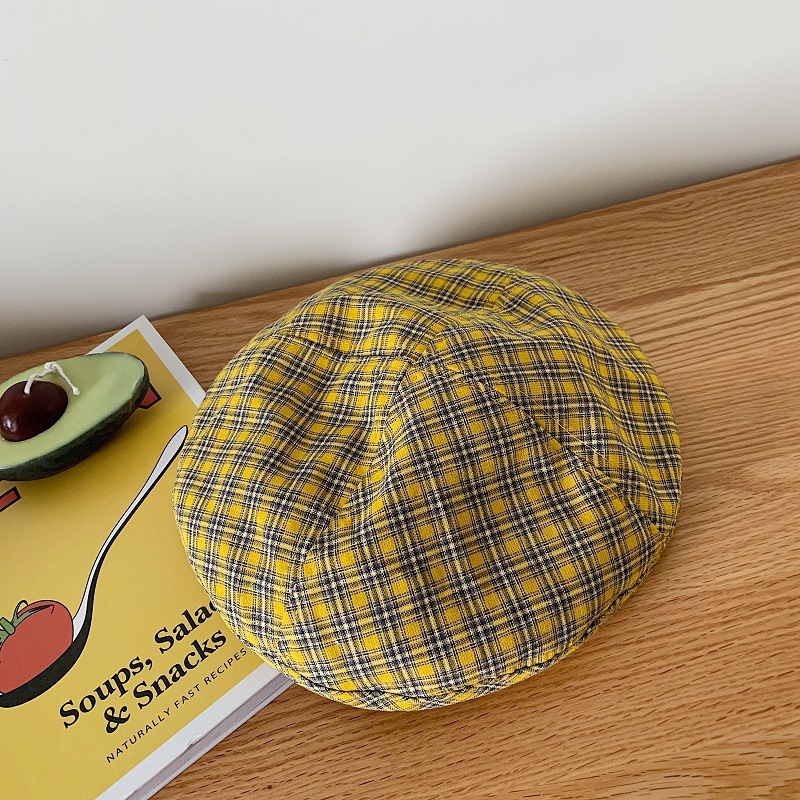 Hat Women's Japanese Retro Checkered Beret Summer Thin Breathable Painter's Hat Versatile Soft Girl Cute Octagonal Hat Hat Women's Japanese Retro Checkered Beret Summer Thin Breathable Painter's Hat Versatile Soft Girl Cute Octagonal Hat