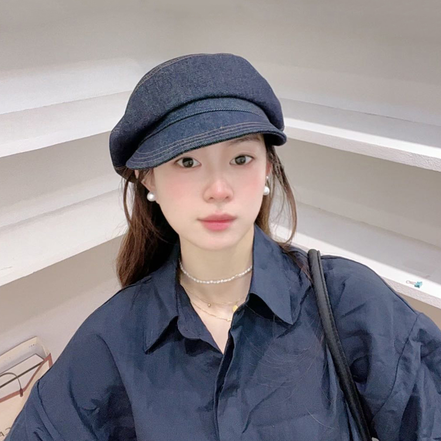 Japanese and Korean designer's denim octagonal hat for women with a spring and autumn temperament, a versatile duckbill hat for newsboys, and a small artist who can show off their face