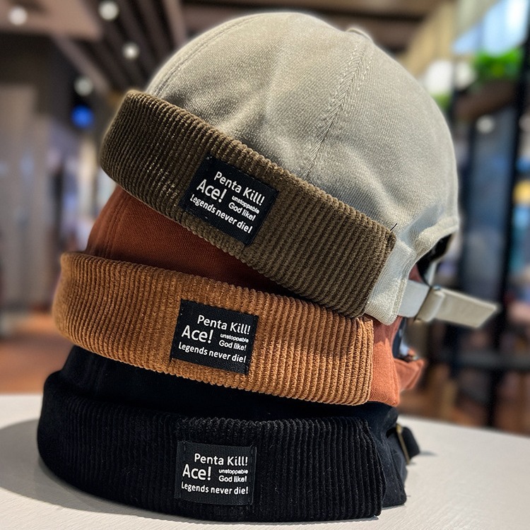 Corduroy brimless melon skin hat for children, Japanese street hip-hop yuppie landlord hat, new trendy retro hat for men