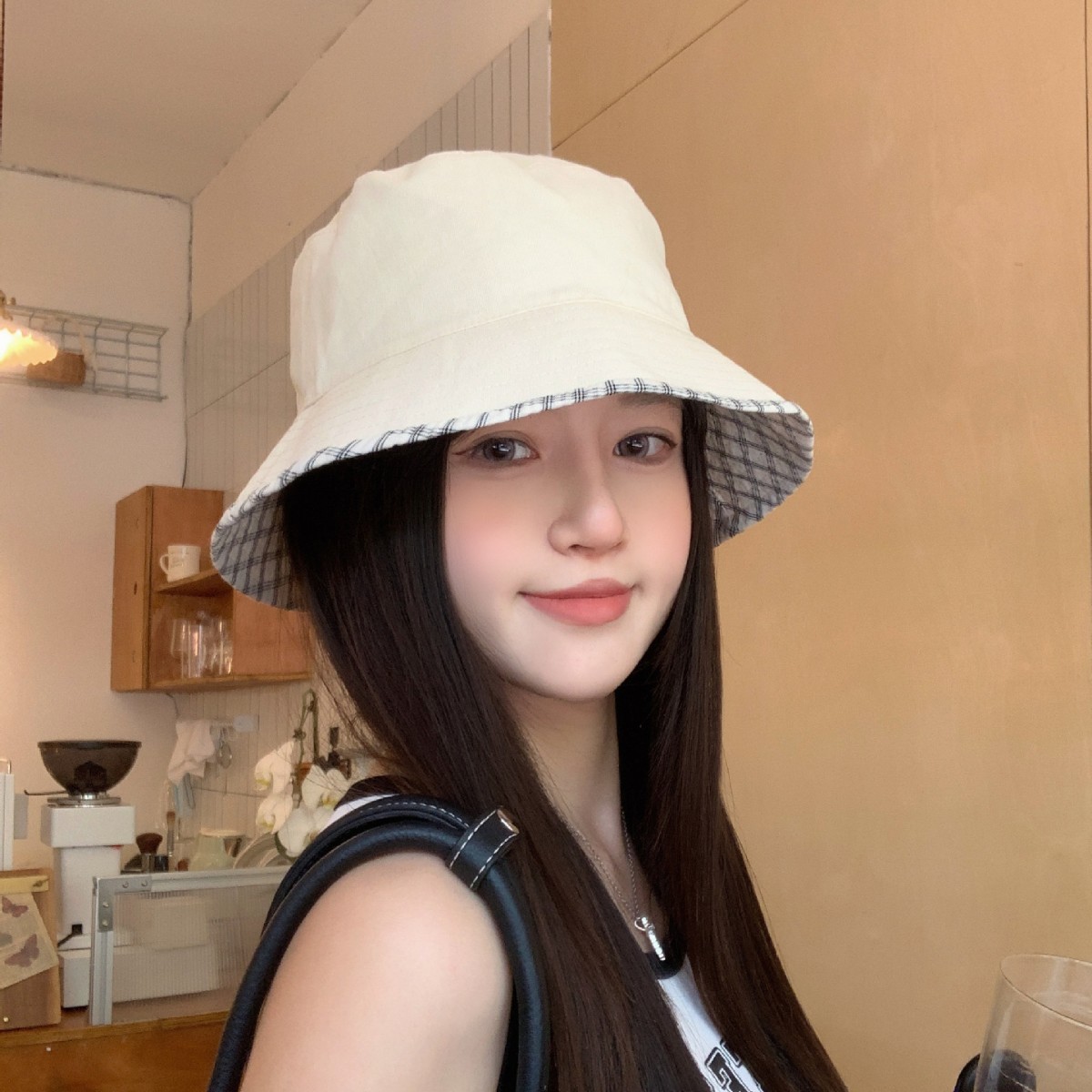 Wholesale fisherman hat for women with high-end Japanese and Korean style summer new double-sided sun shading and sunscreen plaid casual retro fashion