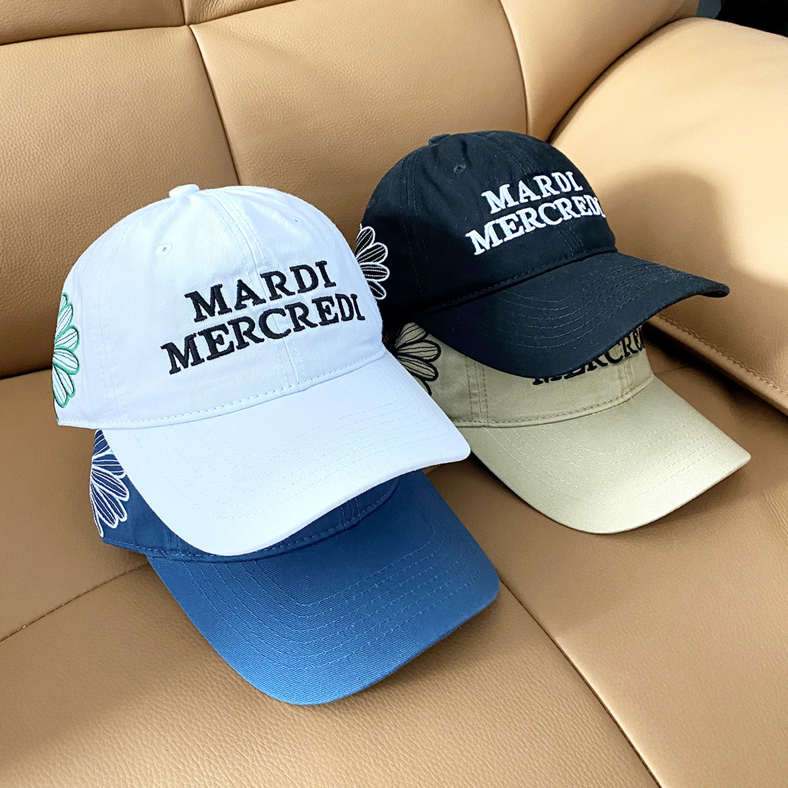 Korean version hat for women in spring and summer, new letter flower embroidered baseball cap, casual pure cotton breathable duckbill cap for men