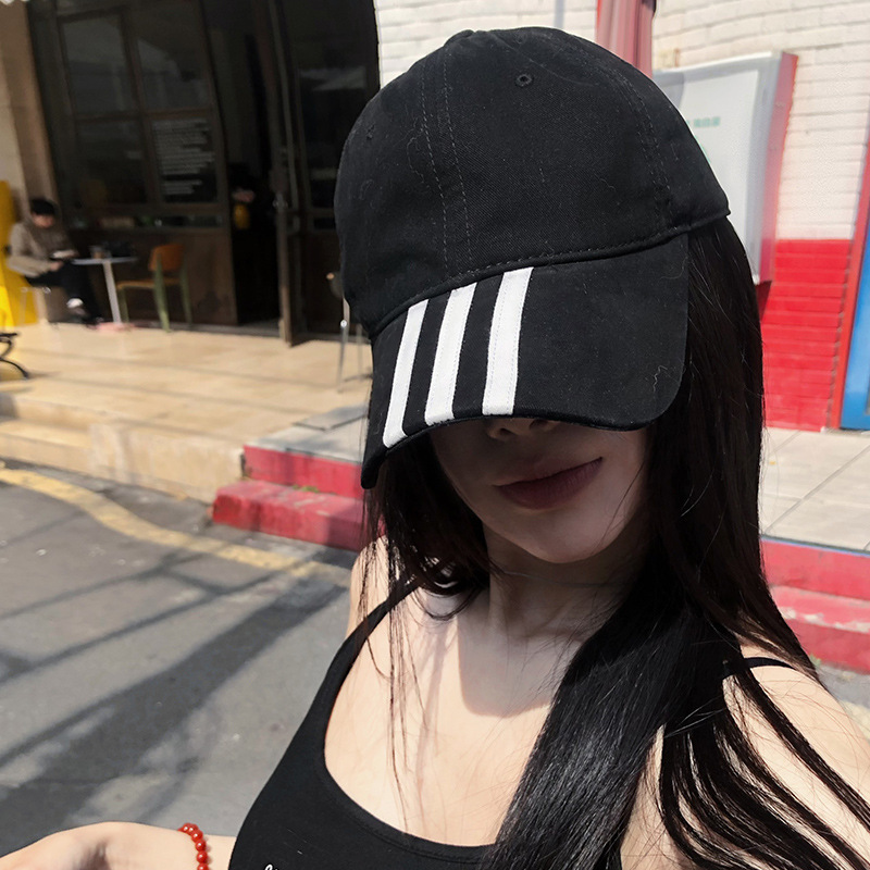 High quality three bar wide brimmed face enhancing baseball cap for spring and summer 2025 new sunscreen big head circumference duck tongue hat