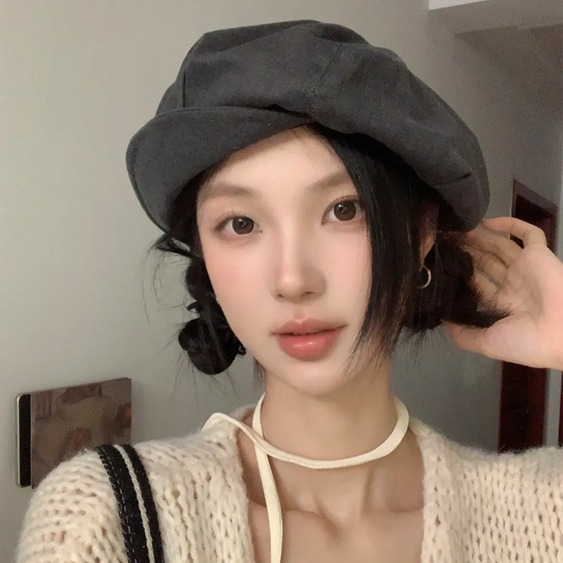 Autumn and winter new hat for women, one hat for four, multiple wearing styles, French beret octagonal hat, big head circumference, retro duck tongue cloud hat