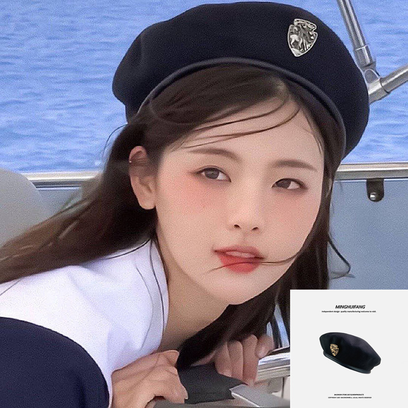 JK Trendy Yang Chaoyue Same Style Female Beret Female Painter Hat Sailor Hat Trendy Badge College Style Fashion Hat Versatile