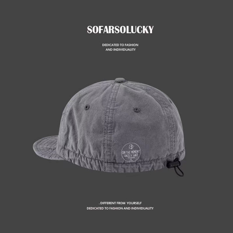 American retro trendy brand short brimmed duckbill cap, black washed soft top drawstring workwear cap, curved brim baseball cap for men and women