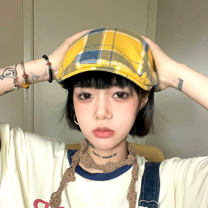 American hot girl/Spring/Summer reverse wearing forward hat for women vintage thin plaid retro newsboy hat for men vintage hat