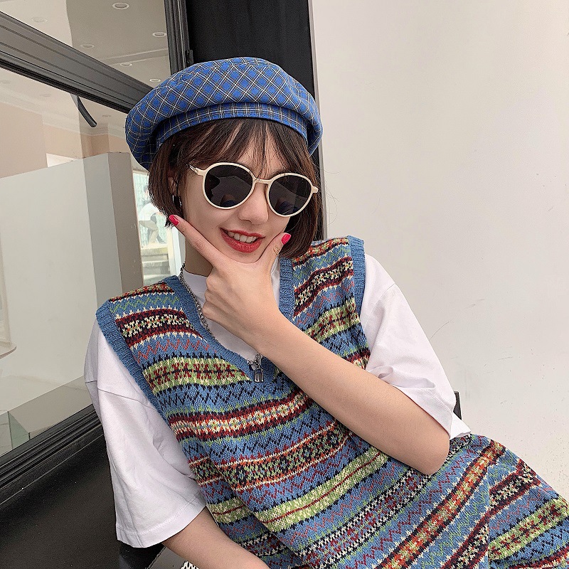 Hat Women's Japanese Retro Checkered Beret Summer Thin Breathable Painter's Hat Versatile Soft Girl Cute Octagonal Hat Hat Women's Japanese Retro Checkered Beret Summer Thin Breathable Painter's Hat Versatile Soft Girl Cute Octagonal Hat