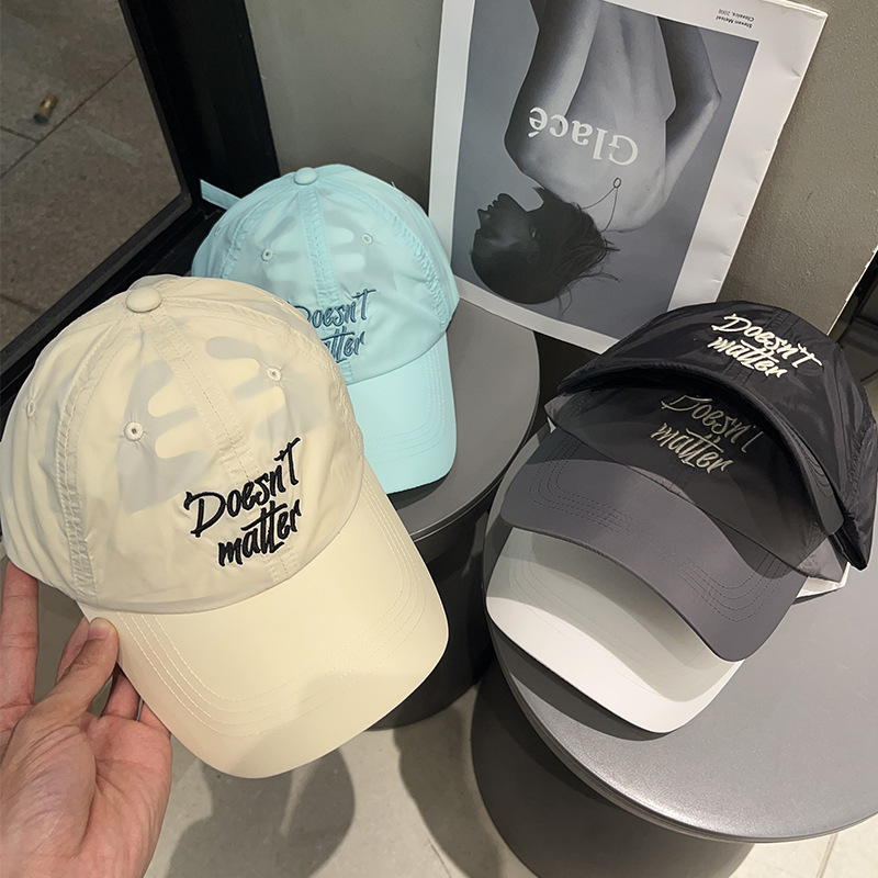 Korean embroidery big head circumference nylon quick drying baseball cap for women, summer outdoor sun protection and shade versatile duck tongue hat for men, trendy