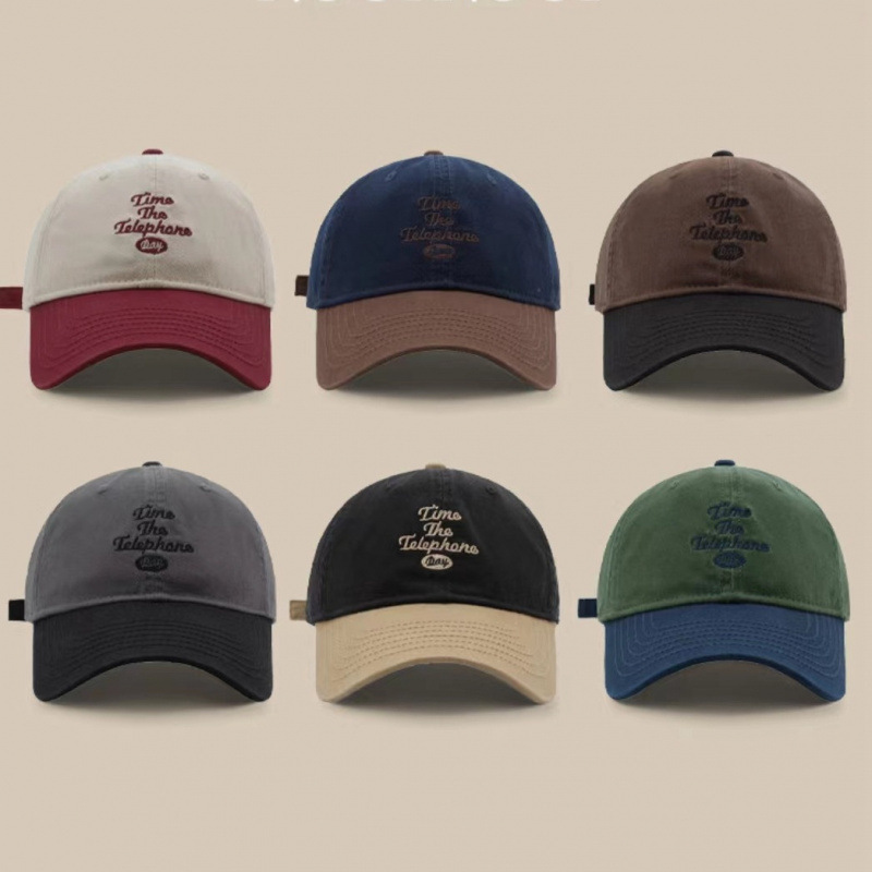 Dongdaemun Tide Brand Letter Embroidered Baseball Hat Male and Female Same Style Korean Edition Street Fashion Contrast Duck Tongue Hat Shows Face Size