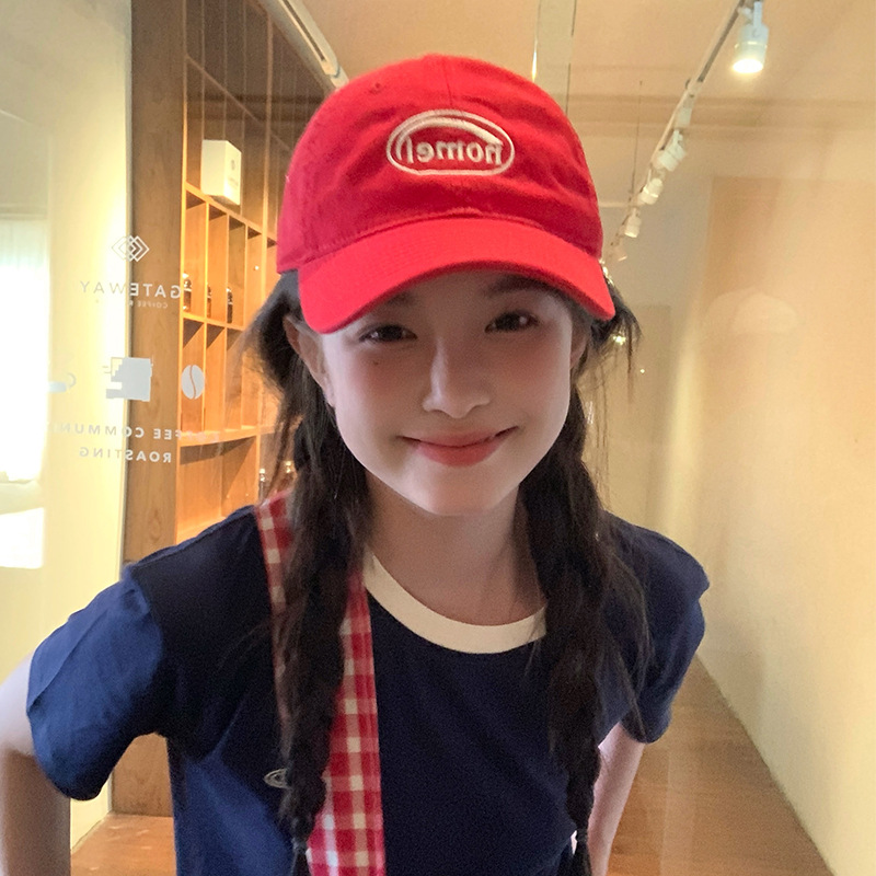 2025 Spring/Summer New Korean Ins Red Baseball Hat Women's Summer Big Head Circumference Show Face Small Duck Tongue Hat Trend