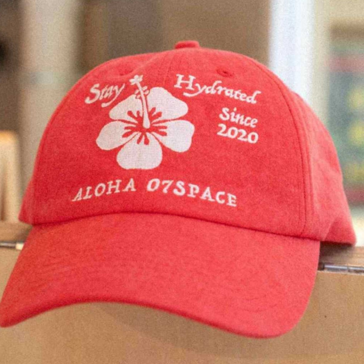 New style small and versatile fashionable Fusang flower embroidered Hawaiian curved brim hat blue and red washed pure cotton baseball