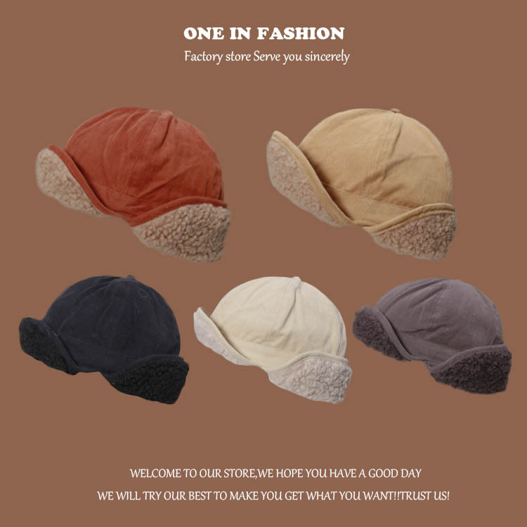 Instagram influencer's same lamb wool ear protection Lei Feng hat for autumn and winter, warm and thick Korean fashionable versatile pilot hat