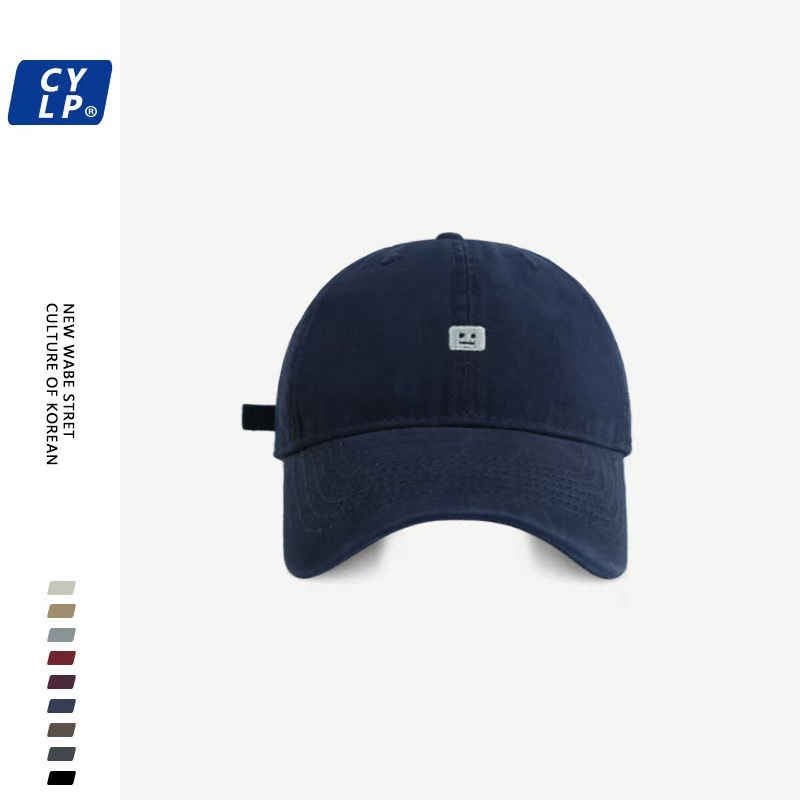 Original smiley face machine embroidery versatile autumn and winter Korean version duck tongue hat enlarged and deepened to show face small baseball cap