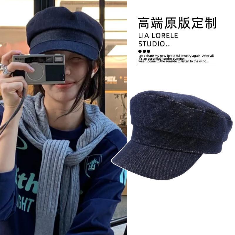 The pattern is super accurate! Retro dark denim flat cornered hat, casual and versatile, with a British temperament that accentuates the face. Small navy hat, new