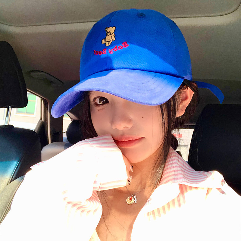 New Cute Little Bear Embroidered Blue Baseball Hat Women's Big Head Circumference Hat Wide brim Big Face Look Small Duck Tongue Hat New Cute Little Bear Embroidered Blue Baseball Hat Women's Big Head Circumference Hat Wide brim Big Face Look Small Duck Tongue Hat