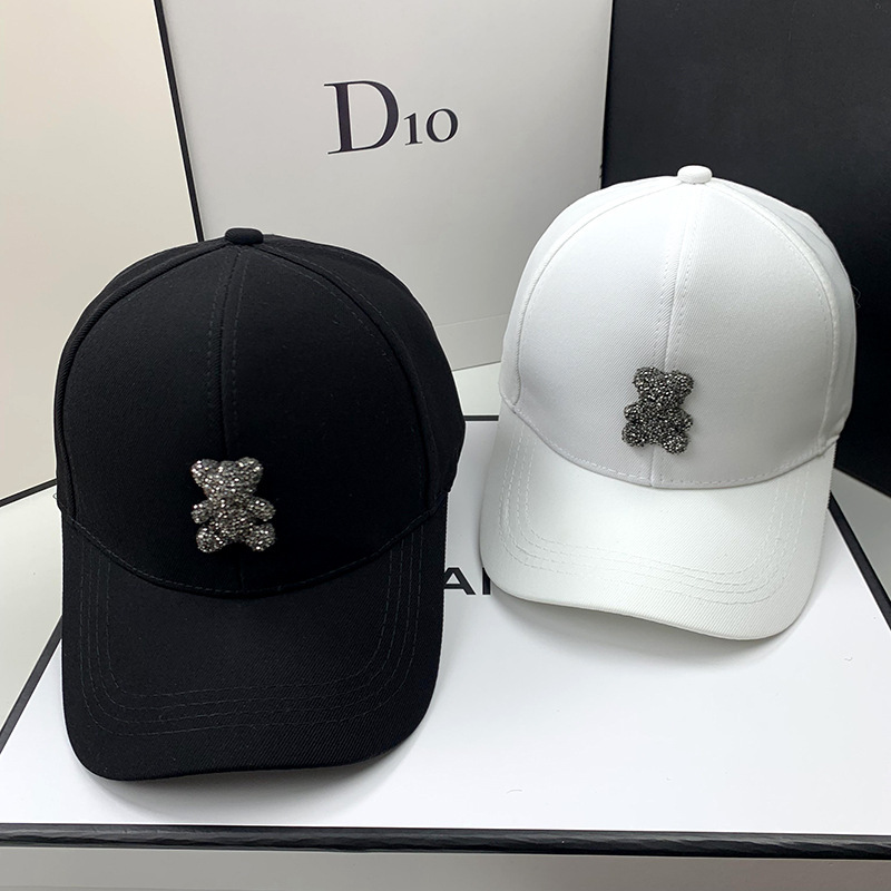 Sunscreen hat for women, summer new fashionable sunshade hat, spring and autumn rhinestone teddy bear baseball cap, face enhancing small duckbill cap