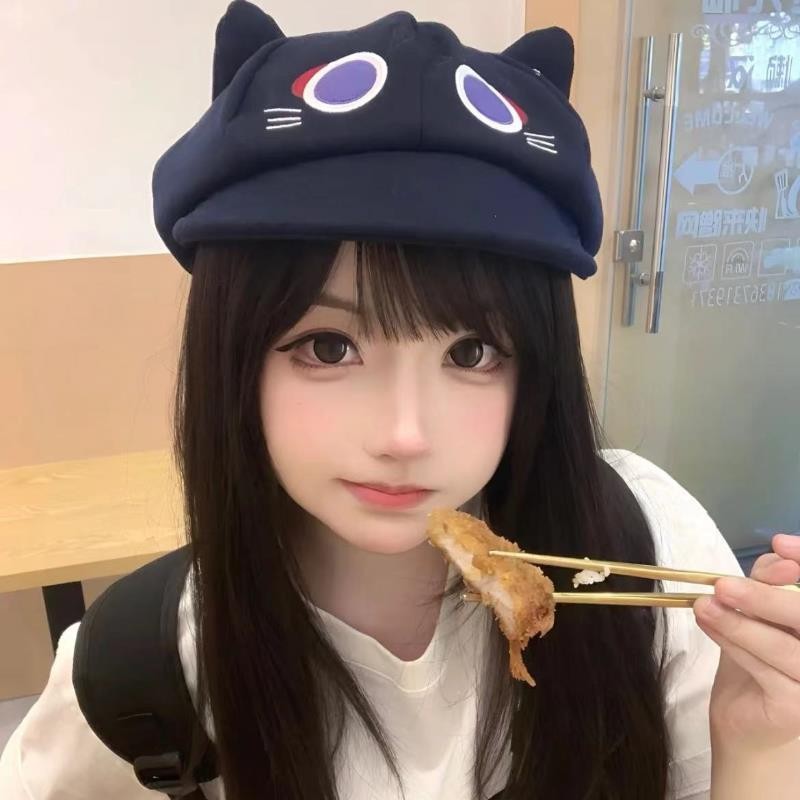 Wanderer Fairy Tale Cat Three Dimensional Ears Octagonal Hat Female Sweet Girl Cartoon Face Show Little Bailey Hat COS Cute Hat Trendy