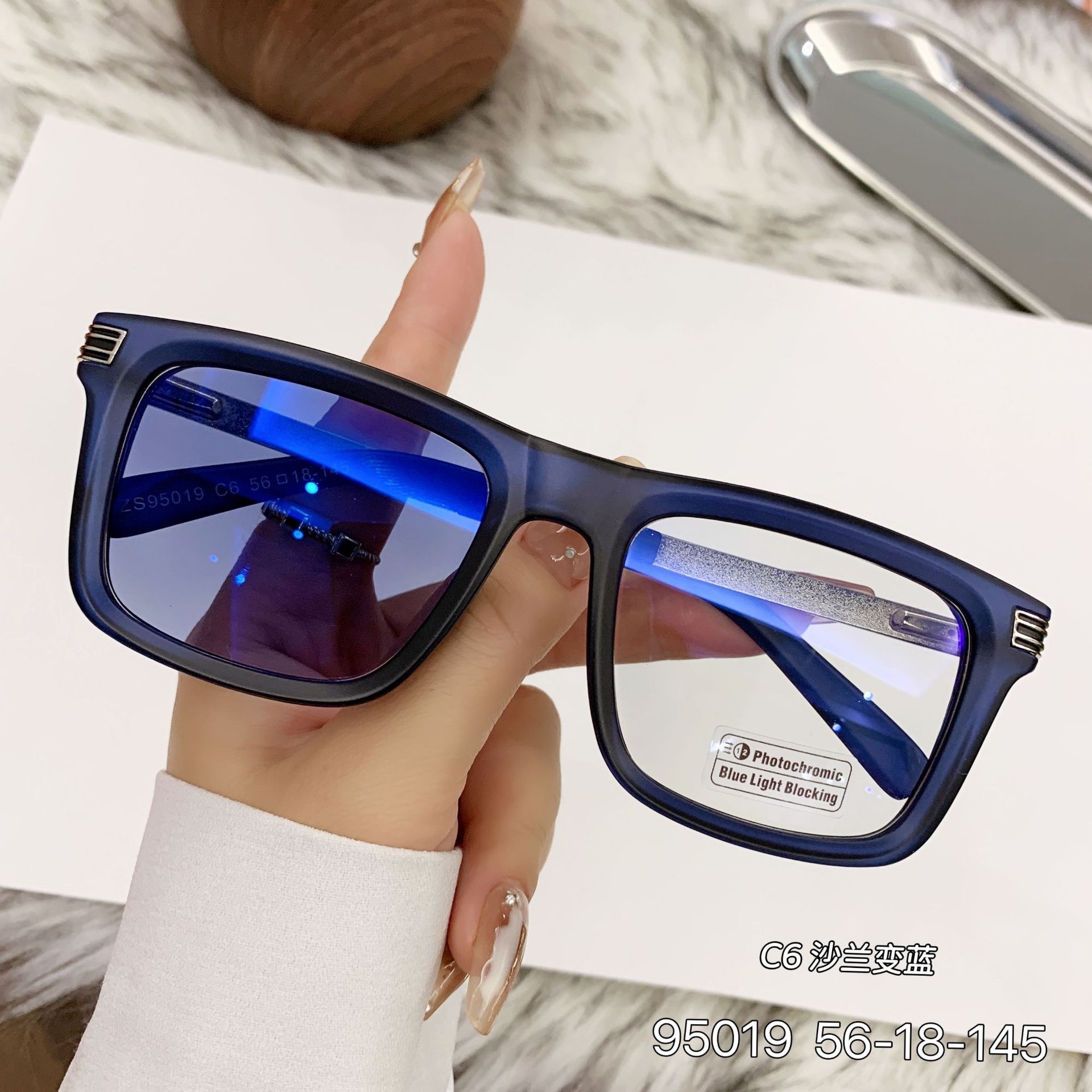 2025 New European and American Fashion Box Color Changing Sunglasses for Men, Trendy, Artistic, Personalized, High end Sunglasses for Men, Cross border
