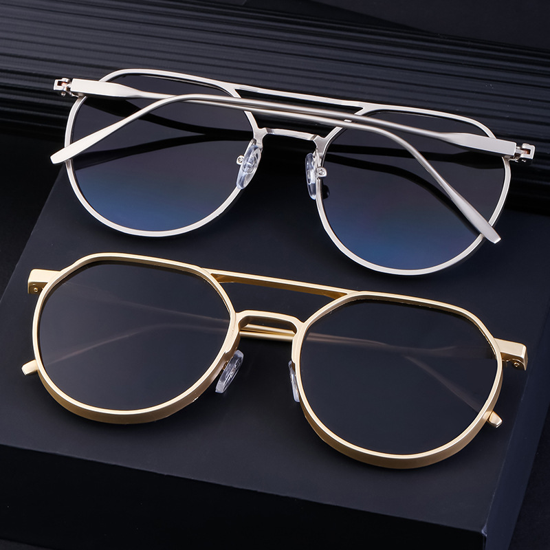 New retro oval frame glasses, metal double beam pilot sunglasses, men's high-end driving sun protection sunglasses New retro oval frame glasses, metal double beam pilot sunglasses, men's high-end driving sun protection sunglasses
