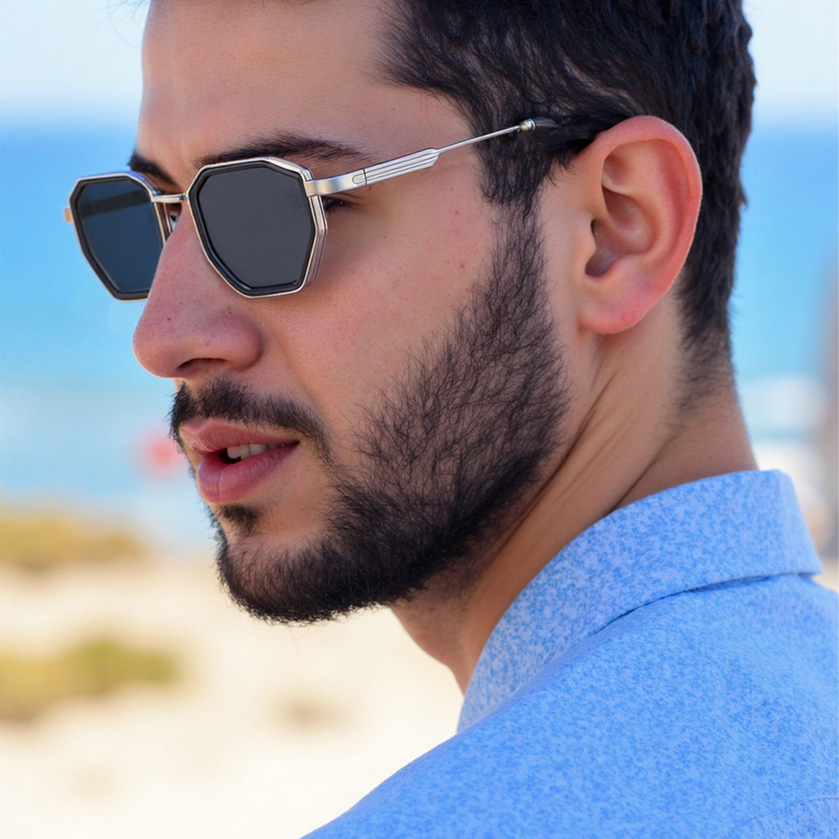 2025 New Polygonal Sunglasses for Men's Luxury, European and American Sunglasses for Men's Trendy Metal Legs Cross border Glasses