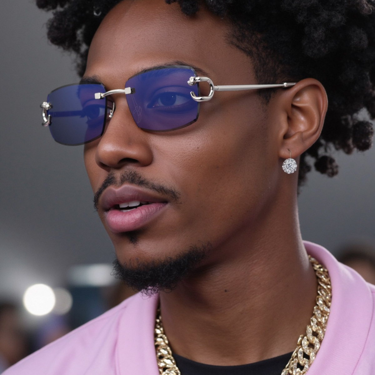 2025 New European and American Fashion Frameless Sunglasses for Men, Retro Leopard Head, Outdoor Driving Sunscreen Sunglasses for Men, Cross border