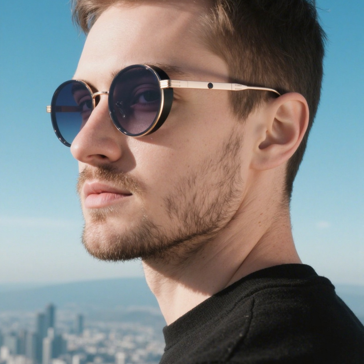 European and American retro oval frame men's sunglasses high-end side bag small frame sunglasses fashionable trendy metal full frame glasses