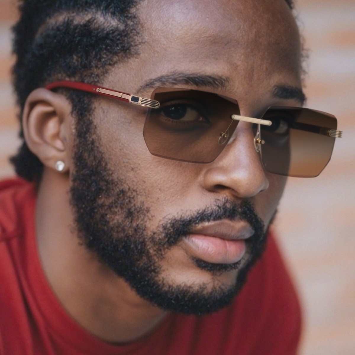 2025 new frameless men's high-end photosensitive color changing glasses sunglasses women's retro diamond cut edge sunscreen sunglasses