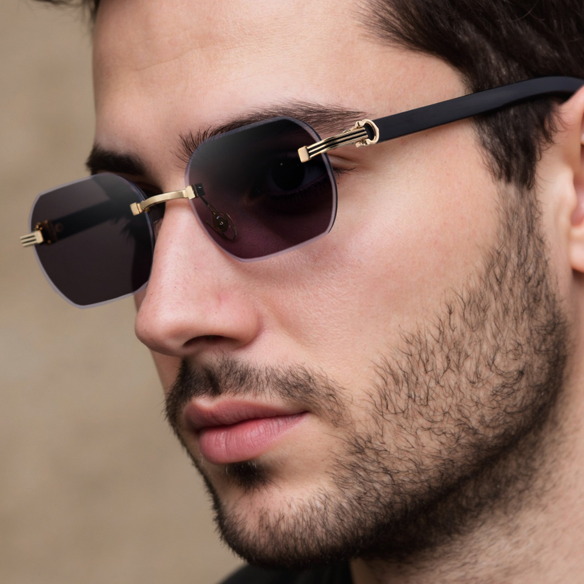2025 new European and American frameless color changing sunglasses for men, with a sense of high-end personality and outdoor trend. Sunscreen sunglasses for men, cross-border