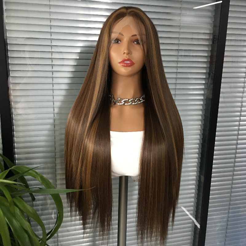 Foreign trade classic piano color long straight hair wig 13 * 4 matte high-temperature silk full hair set coswigs cross-border Foreign trade classic piano color long straight hair wig 13 * 4 matte high-temperature silk full hair set coswigs cross-border