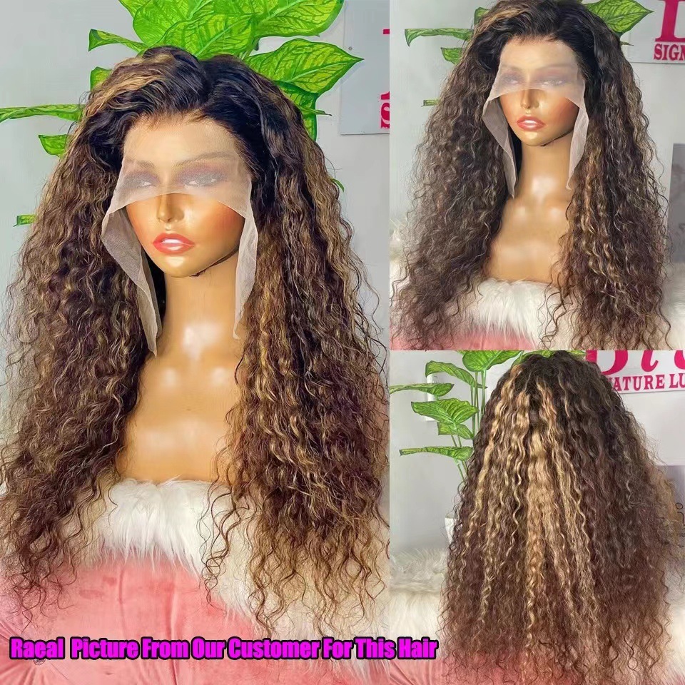 Cross border hot selling European women's wig front lace wave soft high-density wig headband piano color factory now