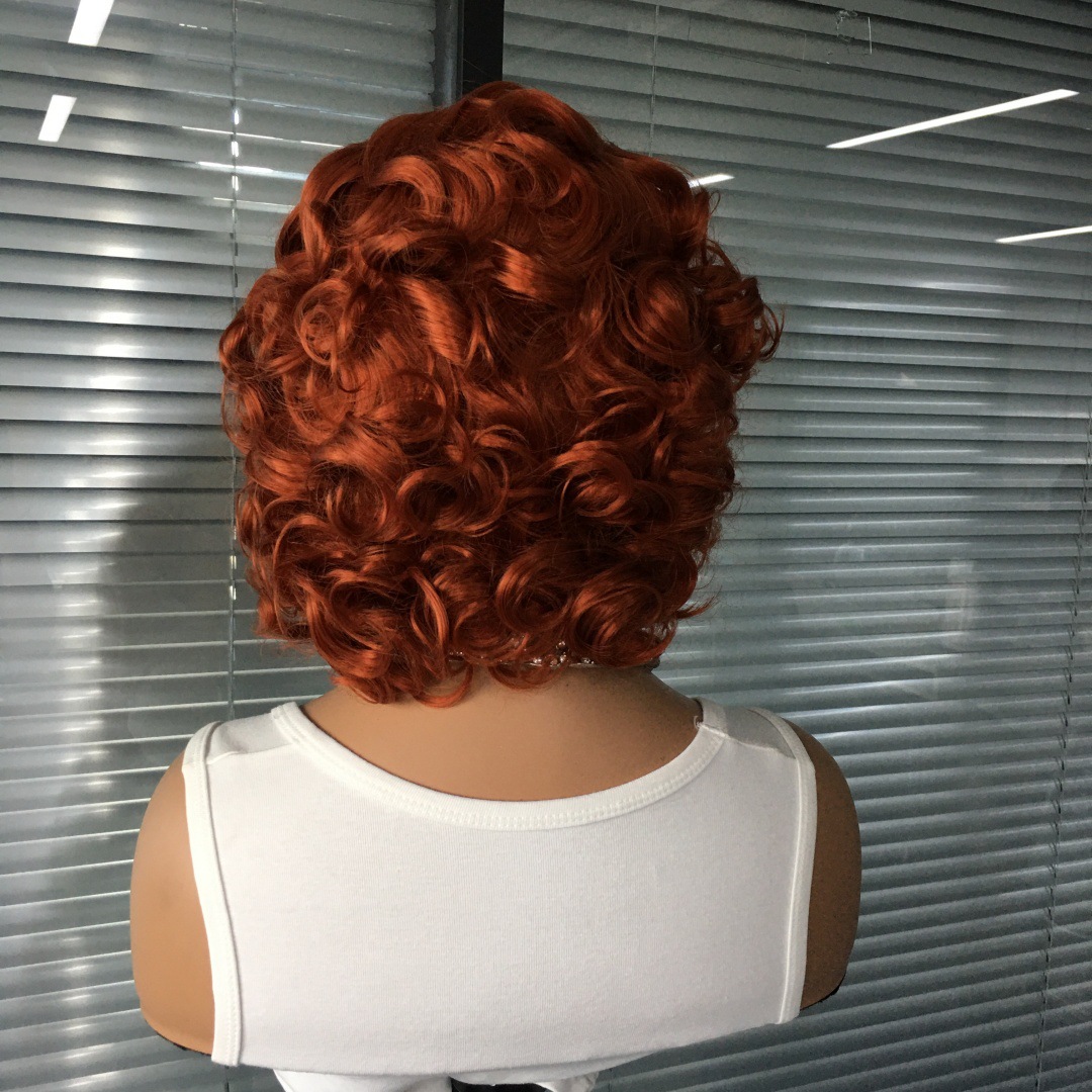 Cross border New Product Star Same Style Chemical Fiber 13x4 Front Lace Orange Short Curly Hair Wig Headset Factory Direct Sales