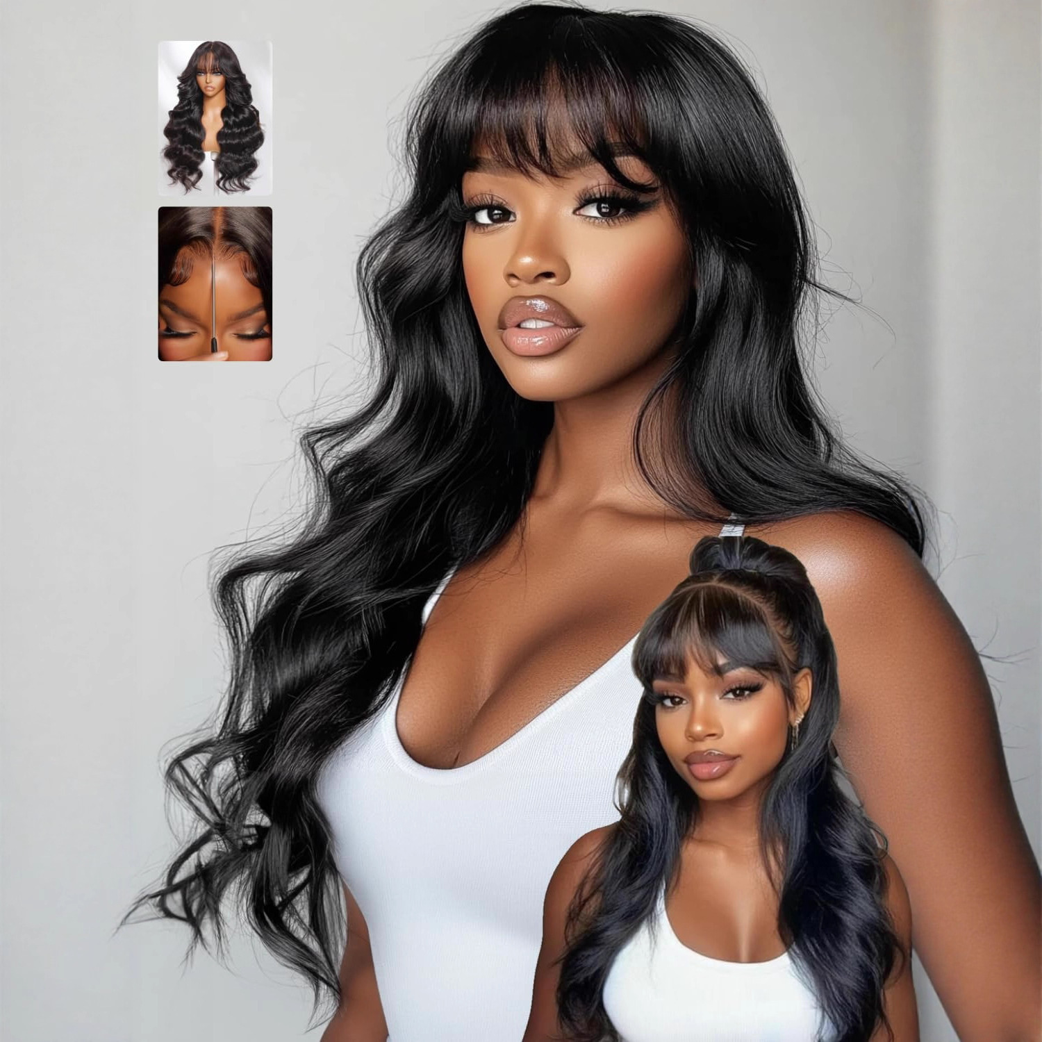 Cross into Amazon's new hot selling bangs, big waves wig, long curly hair, synthetic full head cover manufacturer, spot wholesale