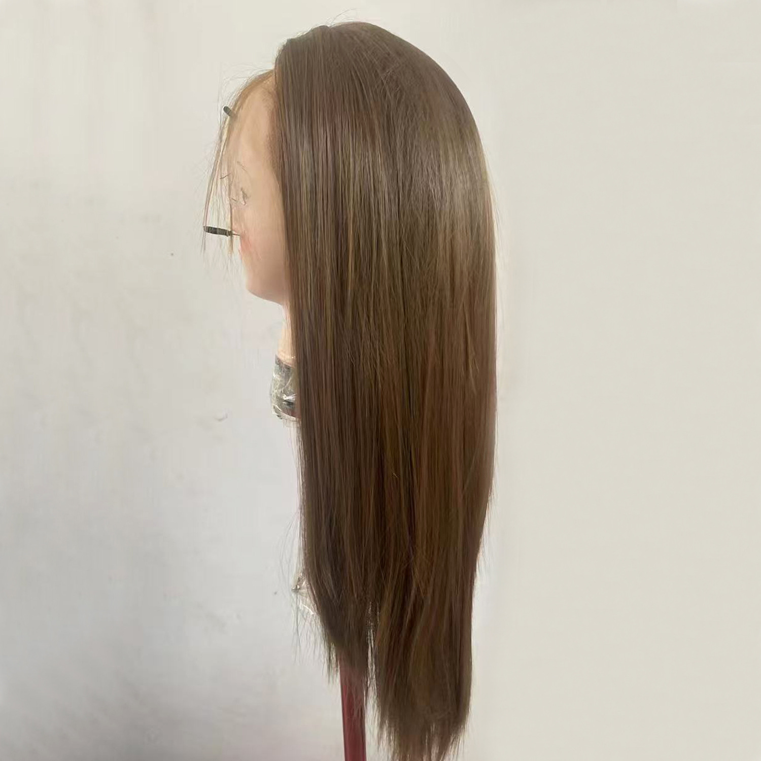 Japanese silk 13x6 soft brown long straight hair, high-temperature silk synthetic front lace wig, hand hook headband, one piece hair replacement
