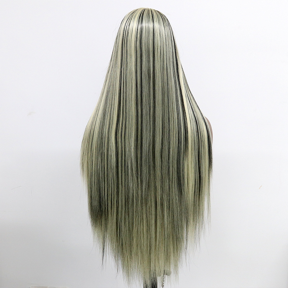 Foreign trade hot selling 13x4 front lace synthetic wig headband, mid split long straight hair, cross dyed gradient one piece hair replacement Foreign trade hot selling 13x4 front lace synthetic wig headband, mid split long straight hair, cross dyed gradient one piece hair replacement