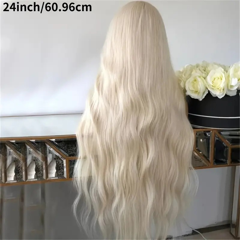 Fiber front lace off white wig headband, high-temperature silk platinum gold, hot selling foreign trade long curly hair, one piece hair replacement Fiber front lace off white wig headband, high-temperature silk platinum gold, hot selling foreign trade long curly hair, one piece hair replacement