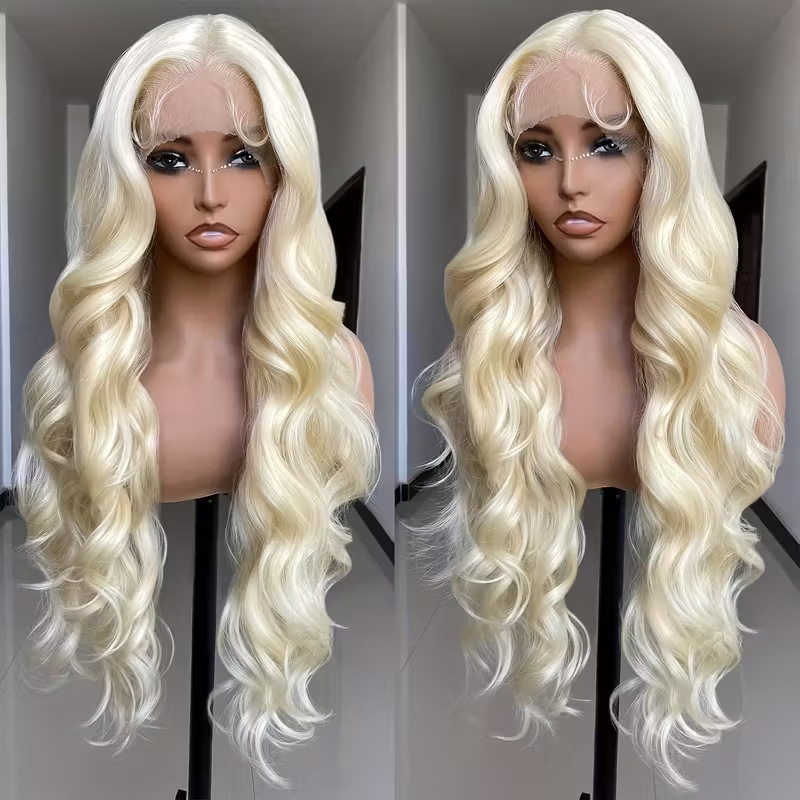 2025 New Product Women's Front Lace Wig Long Wave Light Gold Long Curly Hair Chemical Fiber Headset Factory Wholesale