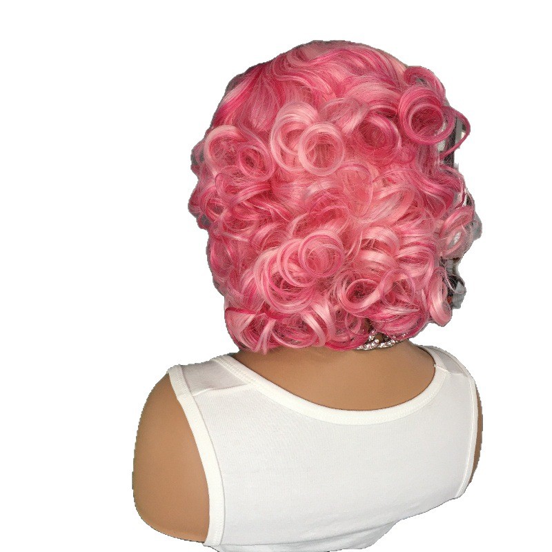 Celebrity style personality 13x4 front lace synthetic pink wig internet famous short curly hair headband 10 inches Celebrity style personality 13x4 front lace synthetic pink wig internet famous short curly hair headband 10 inches