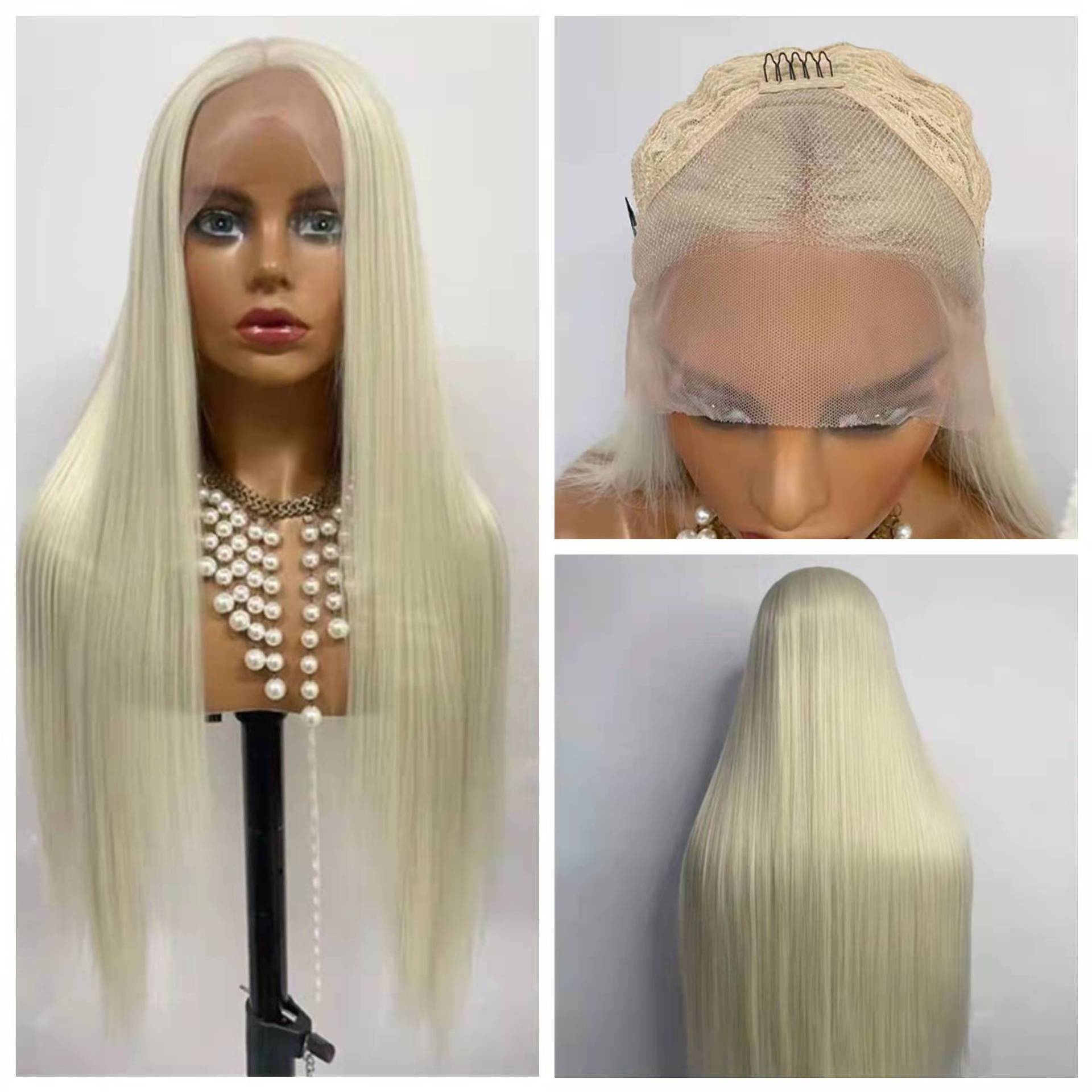 Silktrack women's gold hand woven lace mid split straight synthetic headband with front lace wig