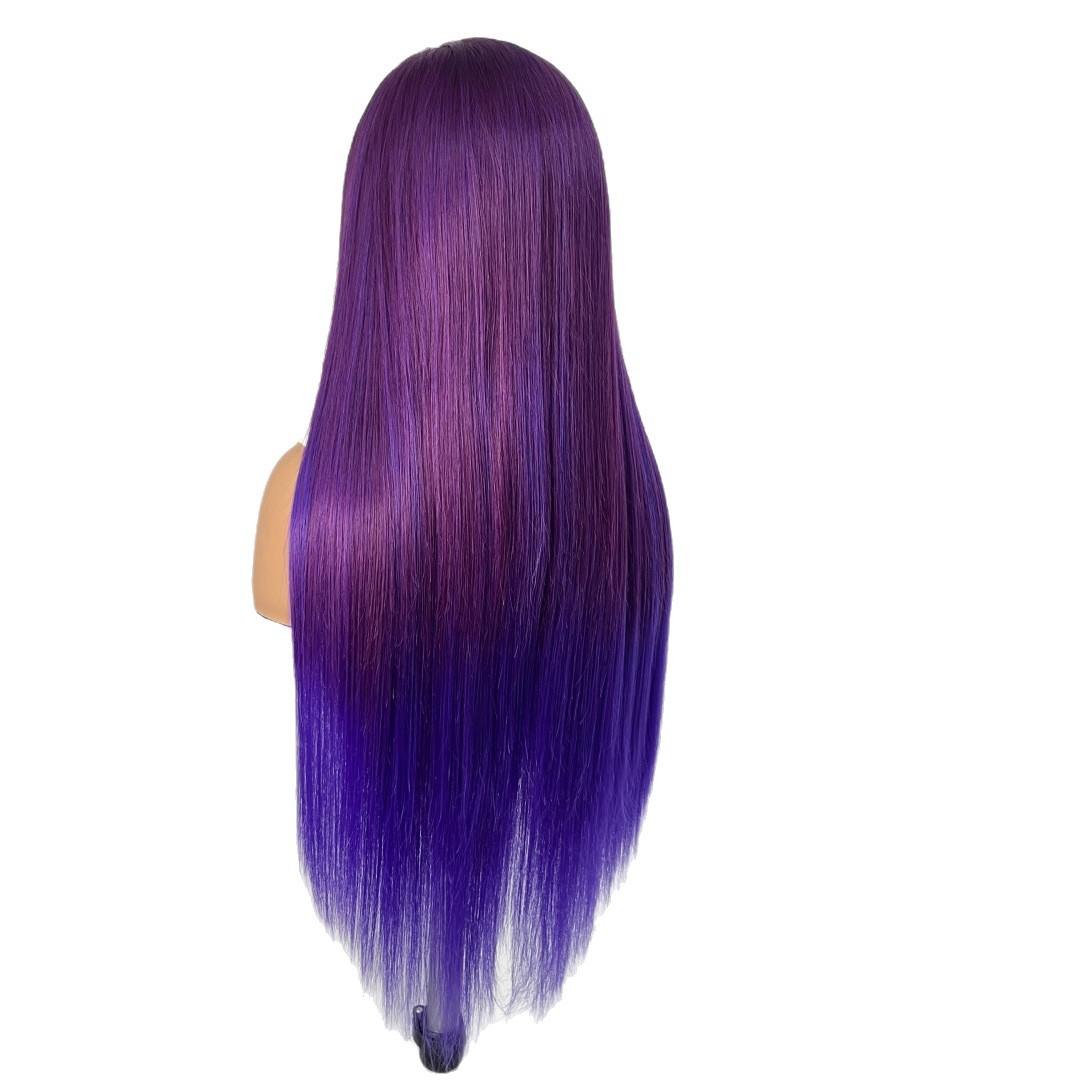 Purple gradient high-quality foreign trade hot selling 13x4 front lace synthetic wig headband, mid split long straight hair headband Purple gradient high-quality foreign trade hot selling 13x4 front lace synthetic wig headband, mid split long straight hair headband