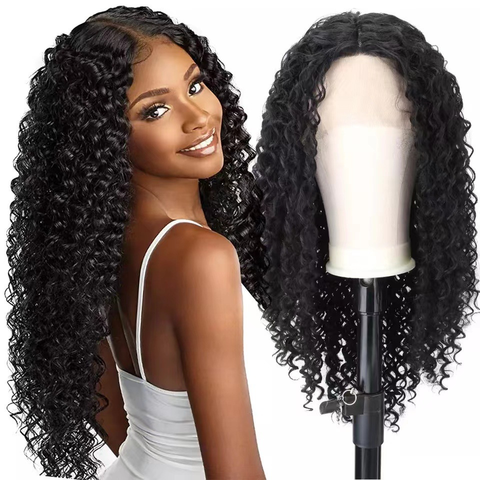 Cross border soft wig African wig small roll fluffy synthetic wig front lace wave headband women's wig