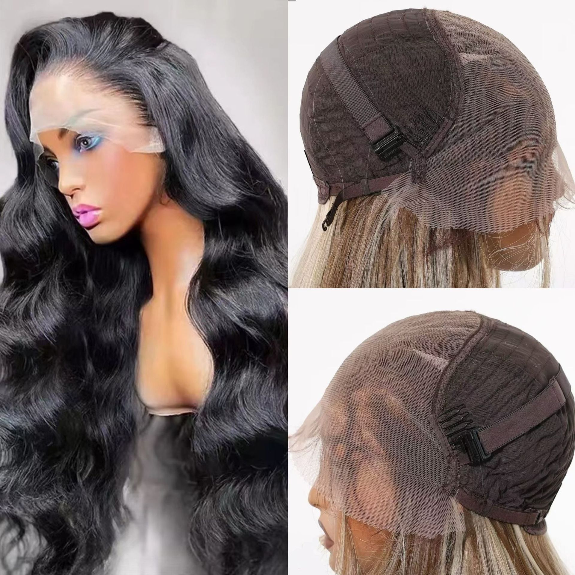 13 * 6 large lace wig, European and American wig, women's African style synthetic hair, fluffy wavy long curly hair, long curly hair