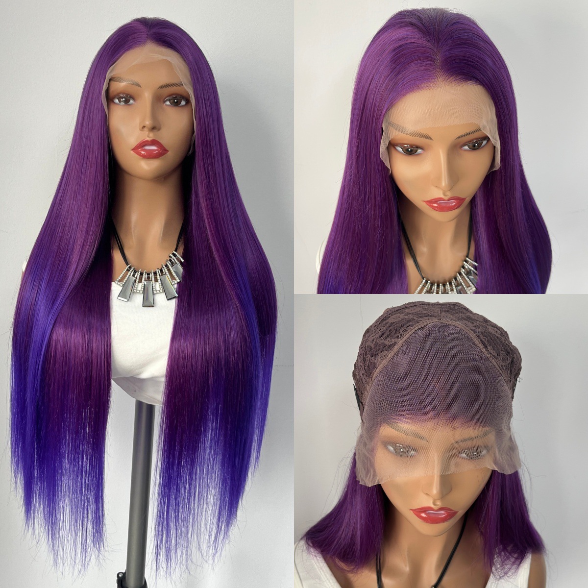 Purple gradient high-quality foreign trade hot selling 13x4 front lace synthetic wig headband, mid split long straight hair headband Purple gradient high-quality foreign trade hot selling 13x4 front lace synthetic wig headband, mid split long straight hair headband